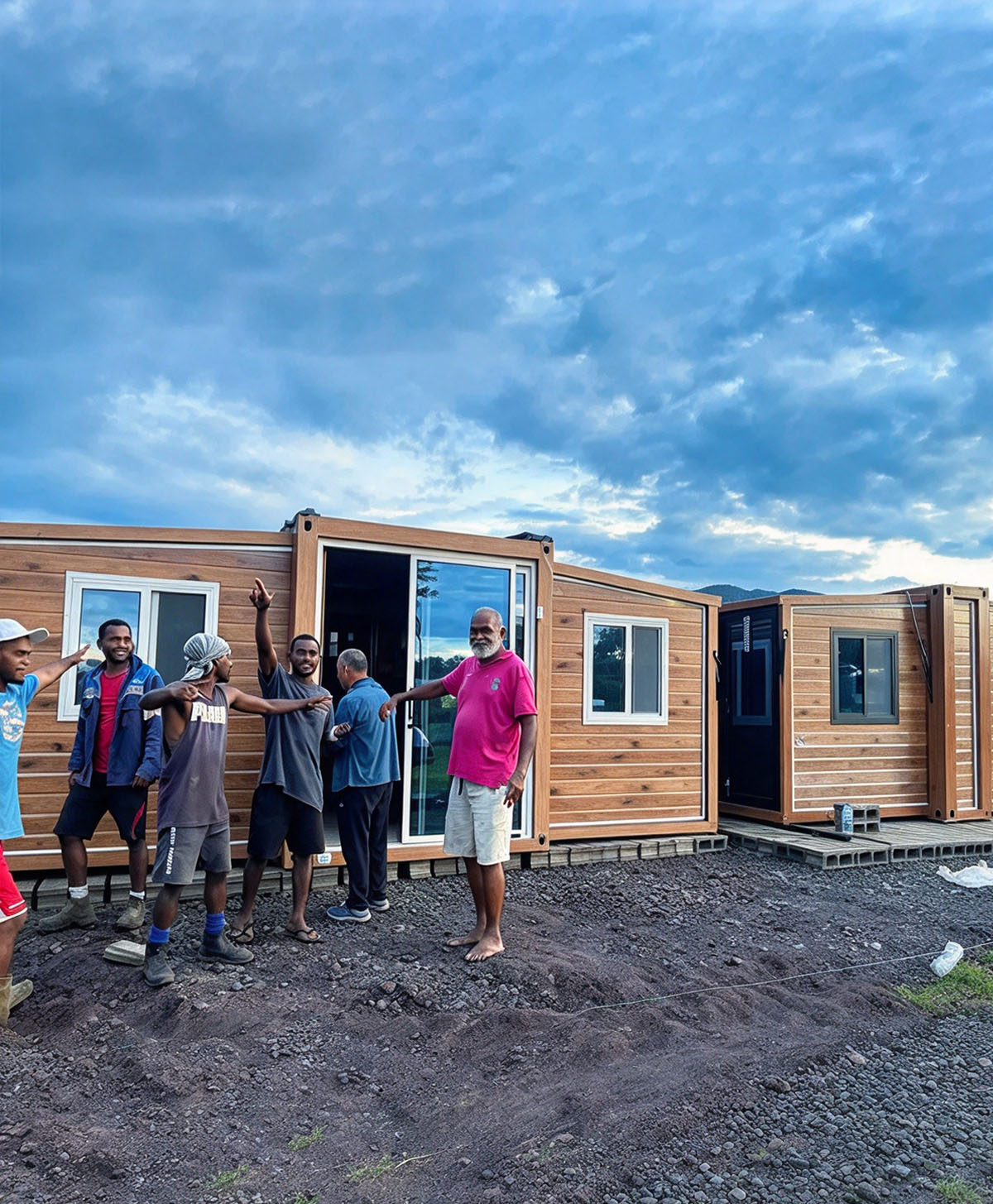 Fiji Construction Site Delivery: Our Prefabricated Foldable House with Wood-Grain Facade