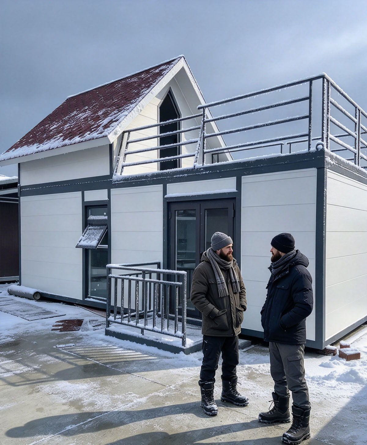 Northern Europe Extreme Cold Site Test: Our Prefabricated Foldable House, Sloped-Roof Modular Cabin with Terrace