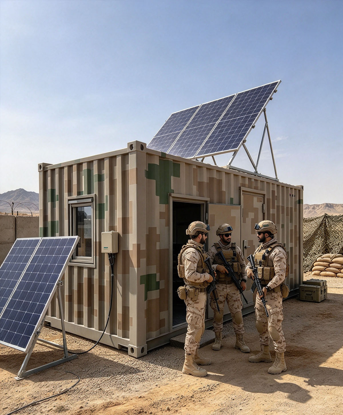 Iran Desert Forward Outpost: Our Prefabricated Foldable Container House, Solar-Powered Camouflage Shelter