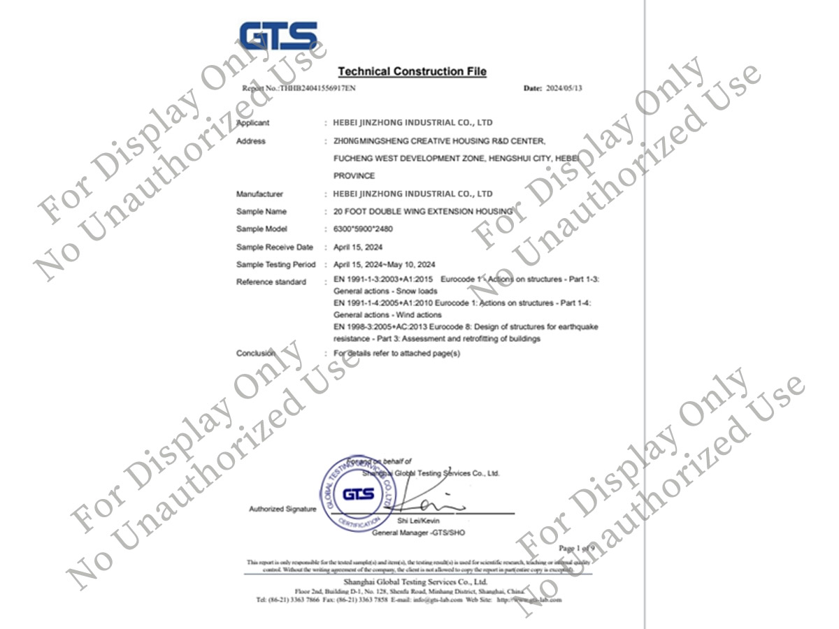 Wind, Snow & Earthquake Resistance Test Report for Prefab House
