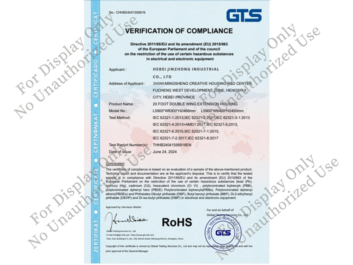 Certification for Hazardous Substances of Electrical Components in Prefab House