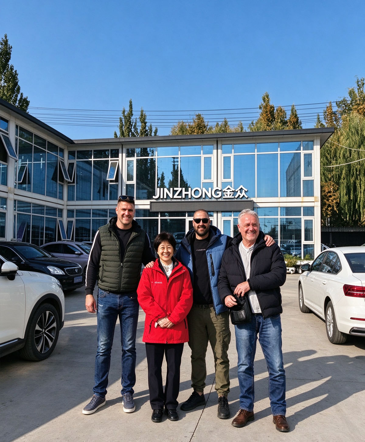 Greek clients visited Jinzhong factory for inspection! They viewed the high-end modular office building with glass curtain walls on site.
