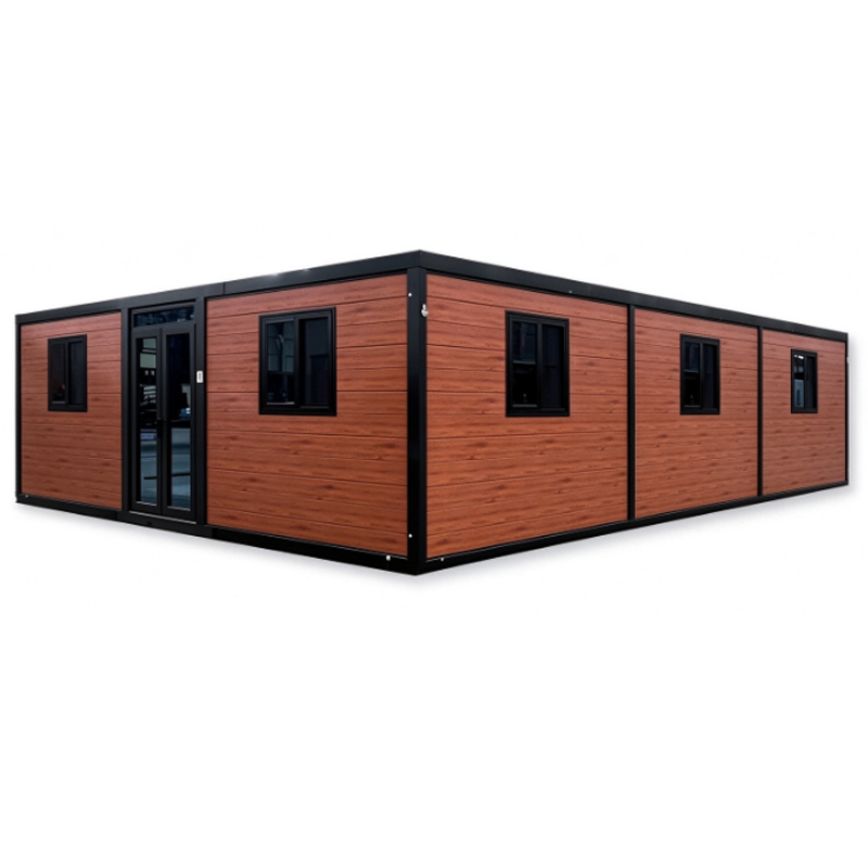 30ft Flat-Roof Double-Wing Foldable House, Stackable to Two Stories as Villa, Custom Overlay Roof & Staircase, Flexible Design