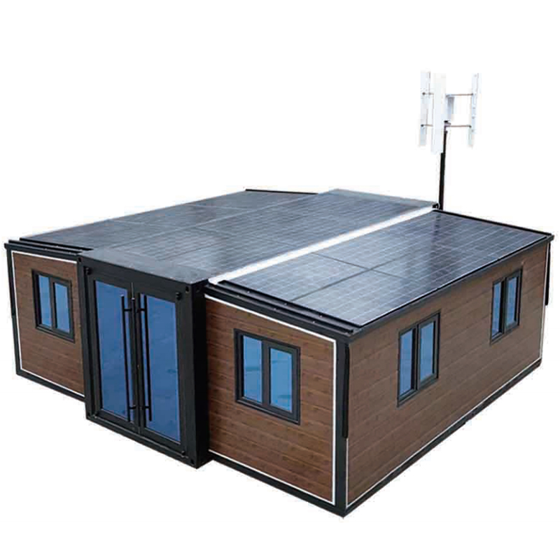 Double-Wing Foldable Container House with PV Panels, Solar Powered Energy-Saving Mobile Prefab Cabin for Outdoor Glamping