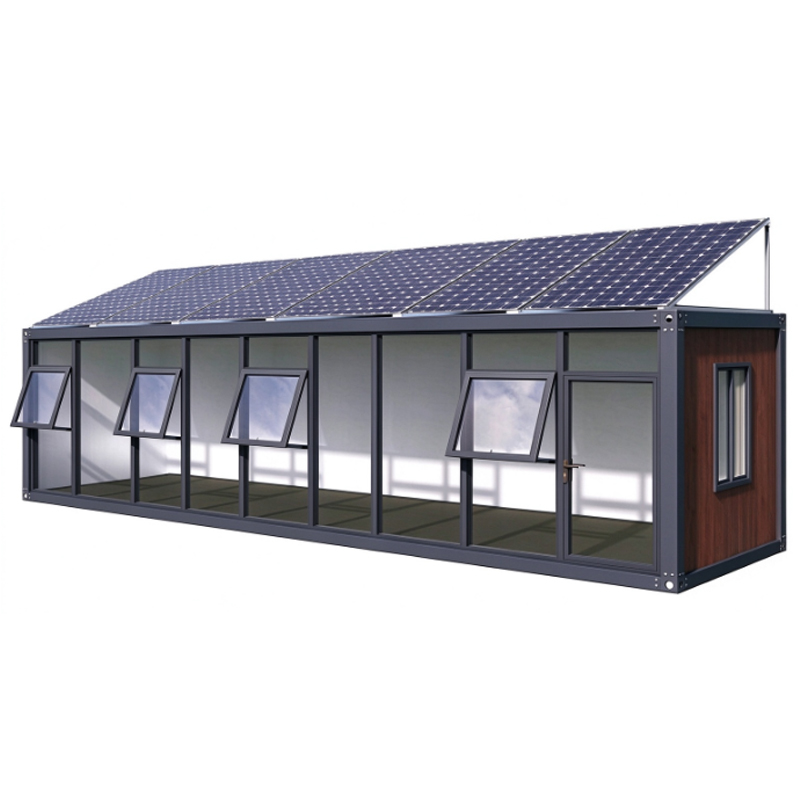 Mobile Container House with Solar PV Panels on Roof, Energy-Saving Prefab Office & Luxury Villa, Full Glass Design