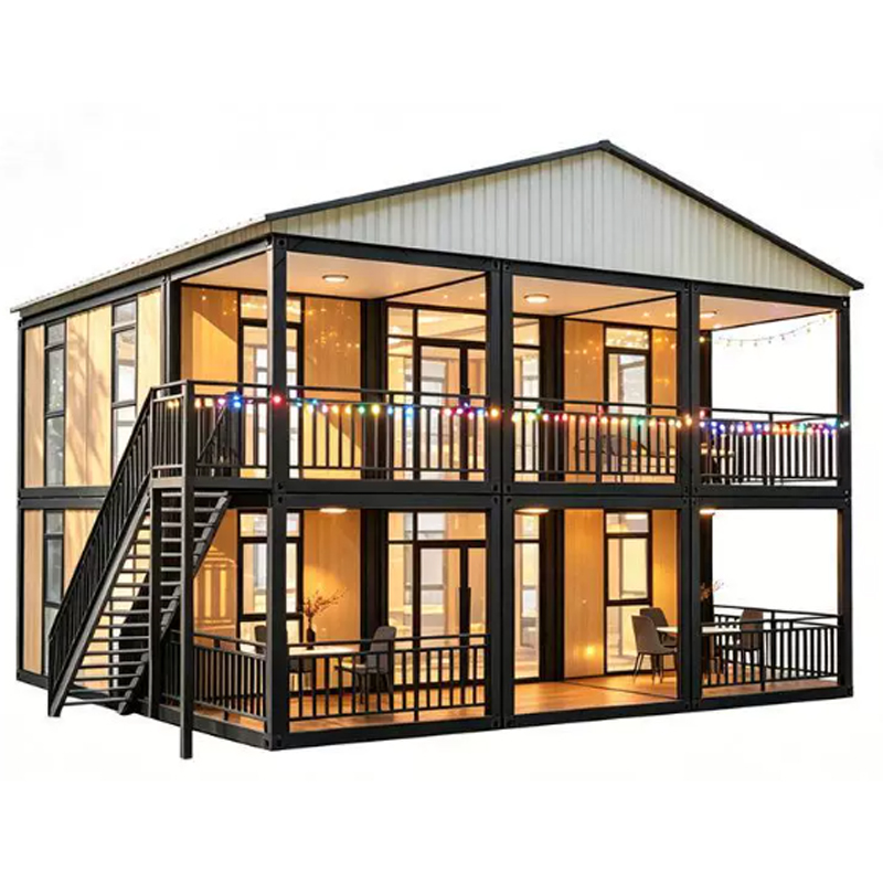 Two-Story Flat-Roof Expandable Modular House, Fast-Install Prefabricated Mobile Cabin with Terrace