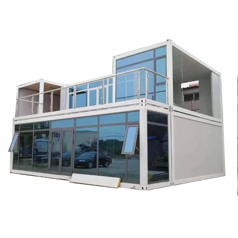 Two-Story Mobile Container House with Glass Curtain Walls, Detachable Integrated Building for Offices, Shops & Temporary Use  ### 关键词串